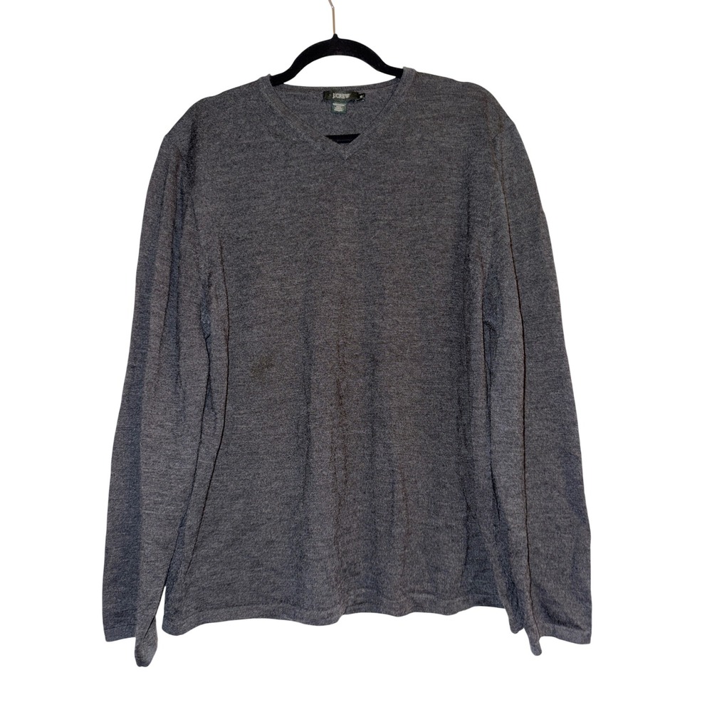 J. Crew Mens XL Gray Merino Wool V Neck Long Sleeve‎ Sweater Casual Soft
